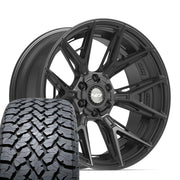Set(4) 22x10 4P40 Satin Black - 6x135 &amp; 6x139.7 -18ET with 285/45r22 TBB TS-37 AT Tires