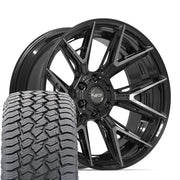 Set(4) 22x10 4P40 Gloss Black Brushed with Tinted Clear - 6x135 &amp; 6x139.7 -18ET with 285/45r22 Sailun TerraMax AT2 Tires
