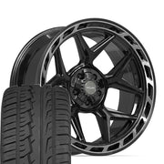 Set(4) 22x10 4P55 Gloss Black Brushed with Tinted Clear - 5x127 &amp; 5x139.7 -18ET with 285/45r22 Ironman iMove GEN 2 SUV Tires