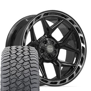 Set(4) 22x10 4P55 Gloss Black Brushed with Tinted Clear - 5x127 &amp; 5x139.7 -18ET with 285/45r22 Sailun TerraMax AT2 Tires