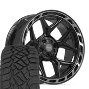 Set(4) 22x10 4P55 Gloss Black Brushed with Tinted Clear - 5x127 &amp; 5x139.7 -18ET with 33x12.50r22 Sailun TerraMax RT Tires