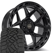 Set(4) 22x10 4P55 Gloss Black Brushed with Tinted Clear - 5x127 &amp; 5x139.7 -18ET with 285/45r22 Sailun TerraMax RT Tires