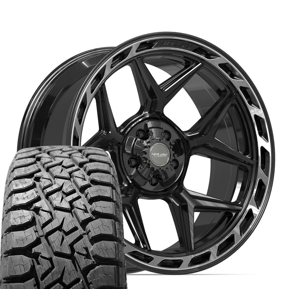 4PLAY 4P55 22x10 5x127 + 5x139.7 Gloss Black Brushed with Tinted Clear ...