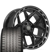 Set(5) 22x10 4P55 Gloss Black Brushed with Tinted Clear - 5x127 &amp; 5x139.7 -18ET with 285/45r22 Goodyear Eagle Touring Tires