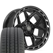 Set(4) 22x10 4P55 Gloss Black Brushed with Tinted Clear - 6x135 &amp; 6x139.7 -18ET with 285/45r22 Bridgestone Dueler Alenza HL Tires
