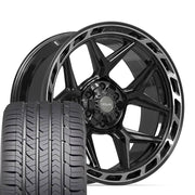 Set(4) 22x10 4P55 Gloss Black Brushed with Tinted Clear - 6x135 &amp; 6x139.7 -18ET with 285/45r22 Goodyear Eagle Sport Tires
