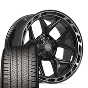 Set(4) 22x10 4P55 Gloss Black Brushed with Tinted Clear - 6x135 &amp; 6x139.7 -18ET with 285/45r22 Goodyear Eagle Touring Tires
