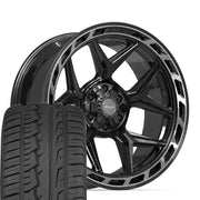 Set(4) 22x10 4P55 Gloss Black Brushed with Tinted Clear - 6x135 &amp; 6x139.7 -18ET with 285/45r22 Ironman iMove GEN 2 SUV Tires