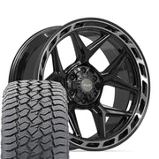 Set(4) 22x10 4P55 Gloss Black Brushed with Tinted Clear - 6x135 &amp; 6x139.7 -18ET with 285/45r22 Sailun TerraMax AT2 Tires