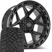 Set(4) 22x10 4P55 Gloss Black Brushed with Tinted Clear - 6x135 &amp; 6x139.7 -18ET with 285/45r22 Sailun TerraMax RT Tires