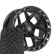 Set(4) 22x10 4P55 Gloss Black Brushed with Tinted Clear - 6x135 &amp; 6x139.7 -18ET with 33x12.50r22 Sailun TerraMax RT Tires