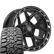 Set(4) 22x10 4P55 Gloss Black Brushed with Tinted Clear - 6x135 &amp; 6x139.7 -18ET with 33x12.50r22 TBB TS-57 RT Tires
