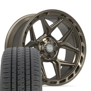 Set(4) 22x10 4P55 Satin Bronze - 6x135 &amp; 6x139.7 -18ET with 285/45r22 Bridgestone Dueler Alenza HL Tires