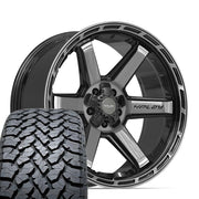 Set(4) 22x10 4P63 Gloss Black Brushed with Tinted Clear - 5x127 &amp; 5x139.7 -18ET with 285/45r22 TBB TS-37 AT Tires