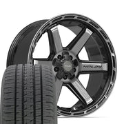 Set(4) 22x10 4P63 Gloss Black Brushed with Tinted Clear - 5x127 &amp; 5x139.7 -18ET with 285/45r22 Bridgestone Dueler Alenza HL Tires