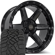 Set(4) 22x10 4P63 Gloss Black Brushed with Tinted Clear - 5x127 &amp; 5x139.7 -18ET with 285/45r22 Sailun TerraMax RT Tires
