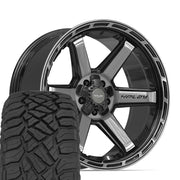 Set(4) 22x10 4P63 Gloss Black Brushed with Tinted Clear - 5x127 &amp; 5x139.7 -18ET with 33x12.50r22 Sailun TerraMax RT Tires