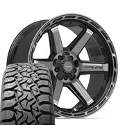 Set(4) 22x10 4P63 Gloss Black Brushed with Tinted Clear - 5x127 &amp; 5x139.7 -18ET with 33x12.50r22 TBB TS-57 RT Tires