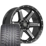 Set(5) 22x10 4P63 Gloss Black Brushed with Tinted Clear - 5x127 &amp; 5x139.7 -18ET with 285/45r22 Goodyear Eagle Sport Tires