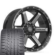 Set(4) 22x10 4P63 Gloss Black Brushed with Tinted Clear - 6x135 &amp; 6x139.7 -18ET with 285/45r22 Goodyear Eagle Sport Tires