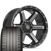 Set(4) 22x10 4P63 Gloss Black Brushed with Tinted Clear - 6x135 &amp; 6x139.7 -18ET with 285/45r22 Goodyear Eagle Touring Tires
