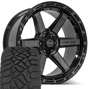 Set(4) 22x10 4P63 Gloss Black Brushed with Tinted Clear - 6x135 &amp; 6x139.7 -18ET with 285/45r22 Sailun TerraMax RT Tires