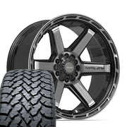 Set(4) 22x10 4P63 Gloss Black Brushed with Tinted Clear - 6x135 &amp; 6x139.7 -18ET with 285/45r22 TBB TS-37 AT Tires