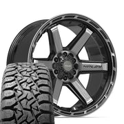 Set(4) 22x10 4P63 Gloss Black Brushed with Tinted Clear - 6x135 &amp; 6x139.7 -18ET with 33x12.50r22 TBB TS-57 RT Tires