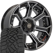 Set(4) 22x10 4P70 Gloss Black Brushed - 5x127 &amp; 5x139.7 -24ET with 285/45r22 Sailun TerraMax RT Tires