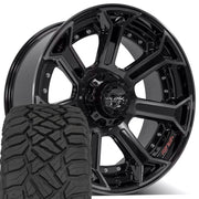 Set(4) 22x10 4P70 Gloss Black Brushed with Tinted Clear - 5x127 &amp; 5x139.7 -24ET with 33x12.50r22 Sailun TerraMax RT Tires