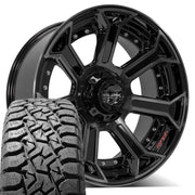 Set(5) 22x10 4P70 Gloss Black Brushed with Tinted Clear - 5x127 &amp; 5x139.7 -24ET with 33x12.50r22 TBB TS-57 RT Tires