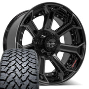 Set(5) 22x10 4P70 Gloss Black Brushed with Tinted Clear - 5x127 &amp; 5x139.7 -24ET with 285/45r22 TBB TS-37 AT Tires