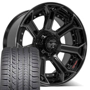 Set(4) 22x10 4P70 Gloss Black Brushed with Tinted Clear - 5x127 &amp; 5x139.7 -24ET with 285/45r22 Goodyear Eagle Sport Tires