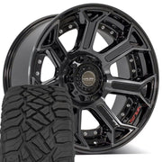 Set(5) 22x10 4P70 Gloss Black Brushed with Tinted Clear - 5x127 &amp; 5x139.7 -24ET with 33x12.50r22 Sailun TerraMax RT Tires