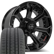 Set(5) 22x10 4P70 Gloss Black Brushed with Tinted Clear - 5x127 &amp; 5x139.7 -24ET with 285/45r22 Bridgestone Dueler Alenza HL Tires