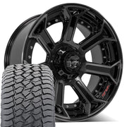 Set(5) 22x10 4P70 Gloss Black Brushed with Tinted Clear - 5x127 &amp; 5x139.7 -24ET with 285/45r22 Sailun TerraMax AT2 Tires