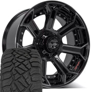 Set(4) 22x10 4P70 Gloss Black Brushed with Tinted Clear - 6x135 &amp; 6x139.7 -18ET with 285/45r22 Sailun TerraMax RT Tires