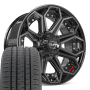 Set(4) 20x9 4P80R Gloss Black Brushed with Tinted Clear - 5x127 &amp; 5x139.7 +0ET with 275/55r20 Bridgestone Dueler Alenza HL Plus Tires