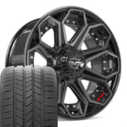 Set(4) 20x9 4P80R Gloss Black Brushed with Tinted Clear - 5x127 &amp; 5x139.7 +0ET with 275/55r20 Goodyear Eagle LS2 Tires