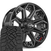 Set(5) 20x9 4P80R Gloss Black Brushed with Tinted Clear - 5x127 &amp; 5x139.7 +0ET with 275/55r20 Sailun TerraMax RT Tires