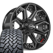 Set(5) 20x9 4P80R Gloss Black Brushed with Tinted Clear - 5x127 &amp; 5x139.7 +0ET with 275/55r20 TBB TS-37 AT Tires