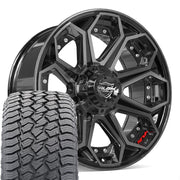Set(4) 20x9 4P80R Gloss Black Brushed with Tinted Clear - 6x135 &amp; 6x139.7 +0ET with 275/55r20 Sailun TerraMax AT2 Tires