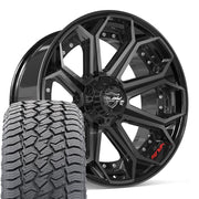 Set(4) 22x10 4P80R Gloss Black Brushed with Tinted Clear - 6x135 &amp; 6x139.7 -18ET with 285/45r22 Sailun TerraMax AT2 Tires