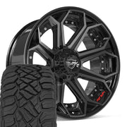 Set(4) 22x10 4P80R Gloss Black Brushed with Tinted Clear - 6x135 &amp; 6x139.7 -18ET with 285/45r22 Sailun TerraMax RT Tires