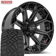 Set(4) 22x10 4P80R Gloss Black Brushed with Tinted Clear - 6x135 &amp; 6x139.7 -18ET with 33x12.50r22 Sailun TerraMax RT Tires