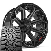 Set(4) 22x10 4P80R Gloss Black Brushed with Tinted Clear - 6x135 &amp; 6x139.7 -18ET with 33x12.50r22 TBB TS-57 RT Tires