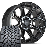 Set(4) 20x9 4P83 Gloss Black Brushed with Tinted Clear - 5x127 &amp; 5x139.7 +0ET with 275/55r20 TBB TS-37 AT Tires