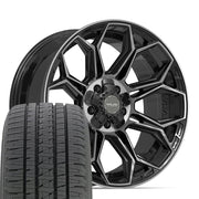 Set(4) 20x9 4P83 Gloss Black Brushed with Tinted Clear - 5x127 &amp; 5x139.7 +0ET with 275/55r20 Bridgestone Dueler Alenza HL Plus Tires