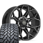 Set(4) 20x9 4P83 Gloss Black Brushed with Tinted Clear - 5x127 &amp; 5x139.7 +0ET with 275/55r20 TBB TS-37 AT Tires