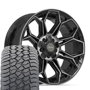 Set(5) 20x9 4P83 Gloss Black Brushed with Tinted Clear - 5x127 &amp; 5x139.7 +0ET with 275/55r20 Sailun TerraMax AT2 Tires